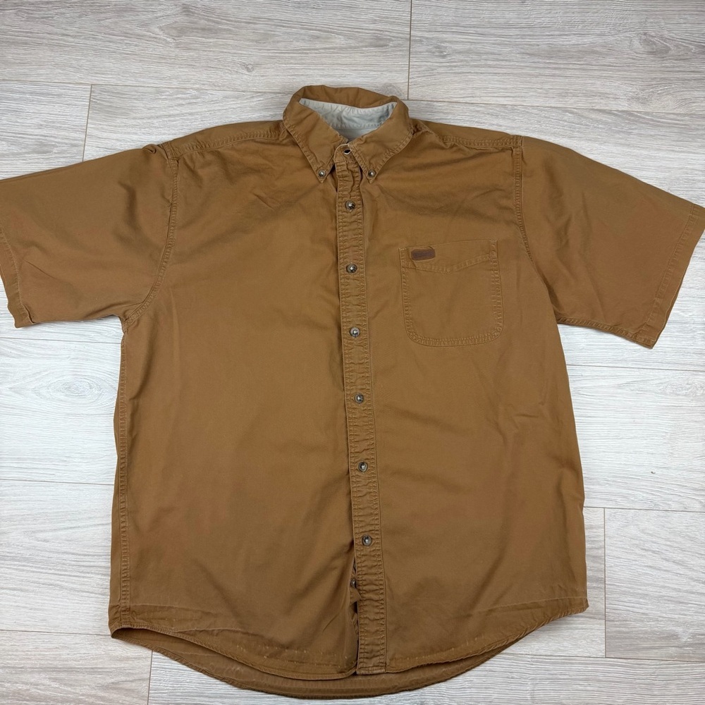 Carhartt‎ Mens S132BUC Short Sleeve Cotton Canvas Work Shirt Brown Large L